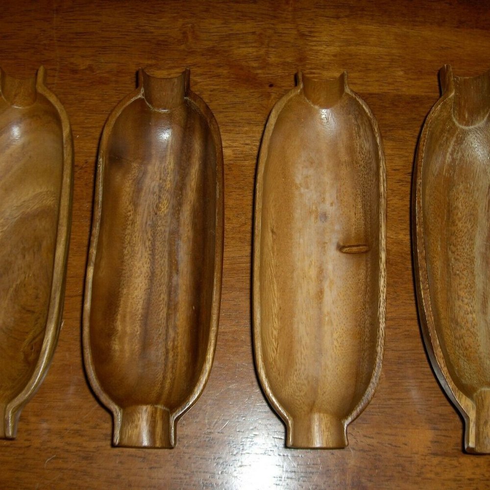 Teakwood Corn Servers Lot of 4